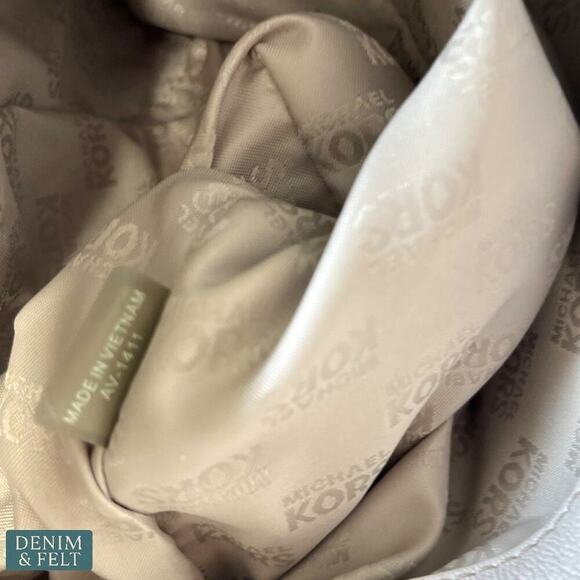 Michael Kors MK Logo Canvas Satchel with Cream Leather Trim & Charm Tote Bag - Picture 9 of 16